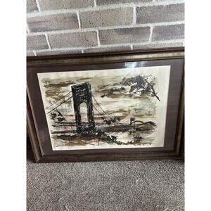 John Haymson “George‎ Washington Bridge In The Evening” Framed, Matted Print